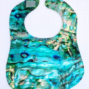 Abalone, Infant Bib Beach baby bib with white waffle weave absorbent backing