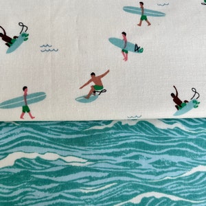 Encinitas Surfer Boy Bib Set of 2, Aqua Waves baby bibs with white waffle weave absorbent backing