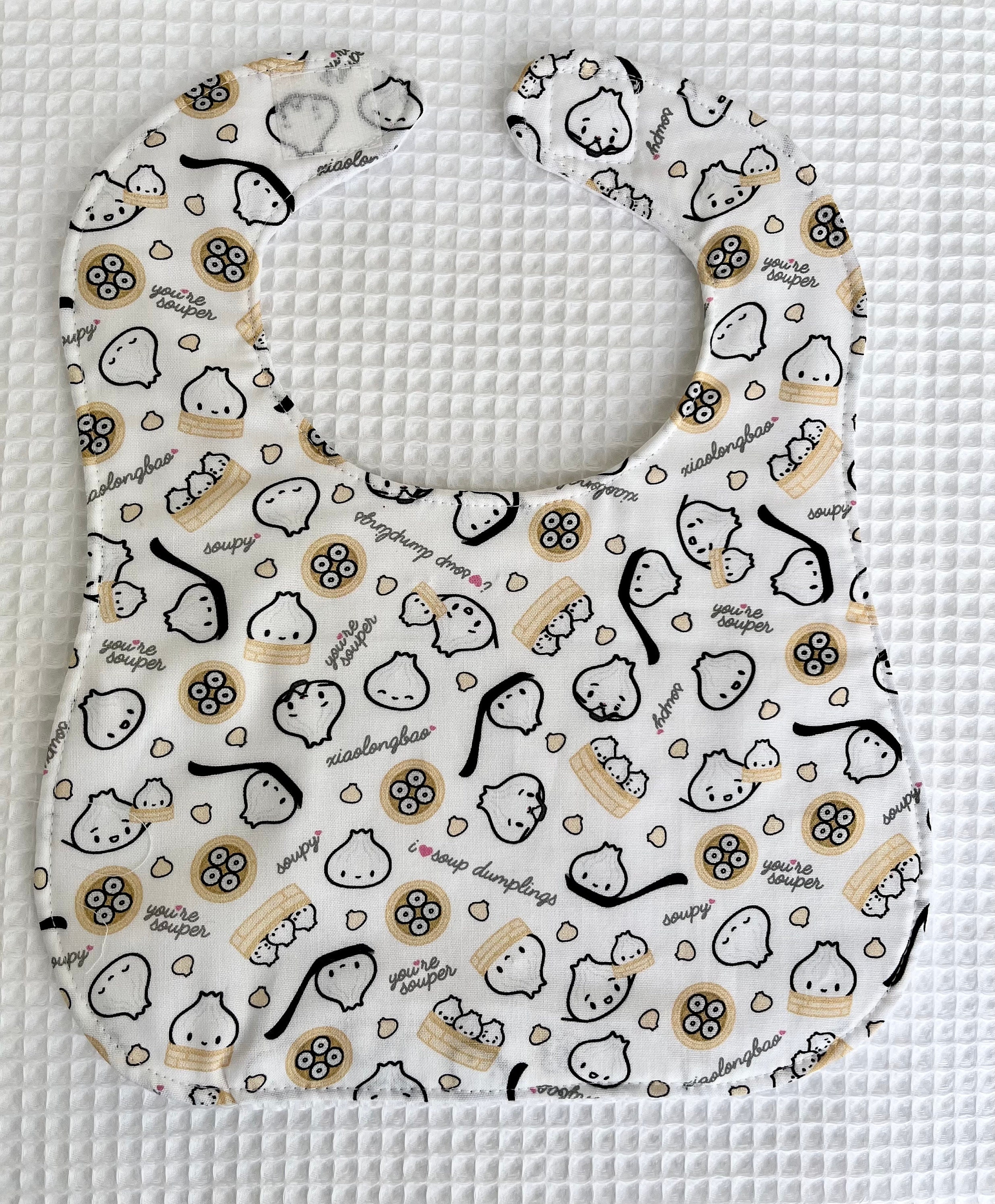 Snuggly Soup Dumplings Bibs Infant Bib, baby bib with white waffle weave absorbent backing