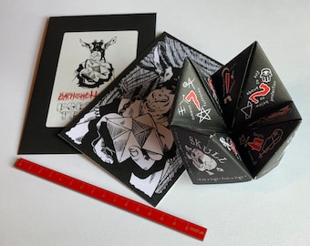 バフォメッタと占い師 - 紙の占い師 チャッターボックスパズル 悪魔のパロディゲーム バフォメット ヤギガール ひよこトラクト 折り紙 ウィジャ