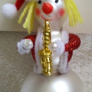 New Italian Blown Glass Snow Tunes Snowman Christmas Ornament Red Santa Hat