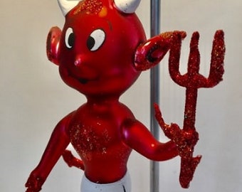 Beautiful Hand Blown Italian Glass Ornament HOT STUFF devil Casper the Ghost Christmas Ornament Rare