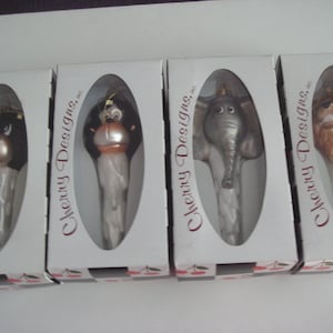 New Beautiful Cherry Designs Affe, Bär, Elefant, Löwe Eiszapfen Tropfen Glas Weihnachten Ornament Set NIB Zoo Tiere 4er Set