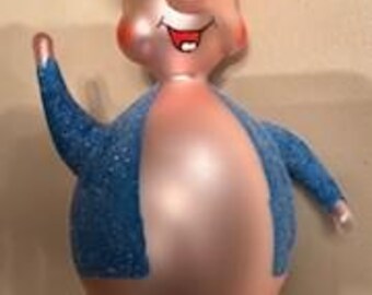 Adorno navideño de dibujos animados de cerdo Porky de vidrio soplado italiano Warner Bros