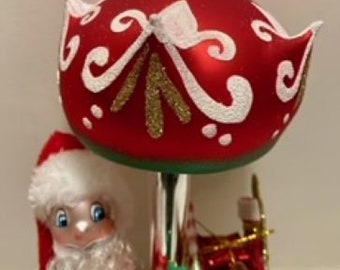 Beautiful New Italian Blown Glass Santa With Gold Sleigh Mini Carousel Christmas Ornament Rare