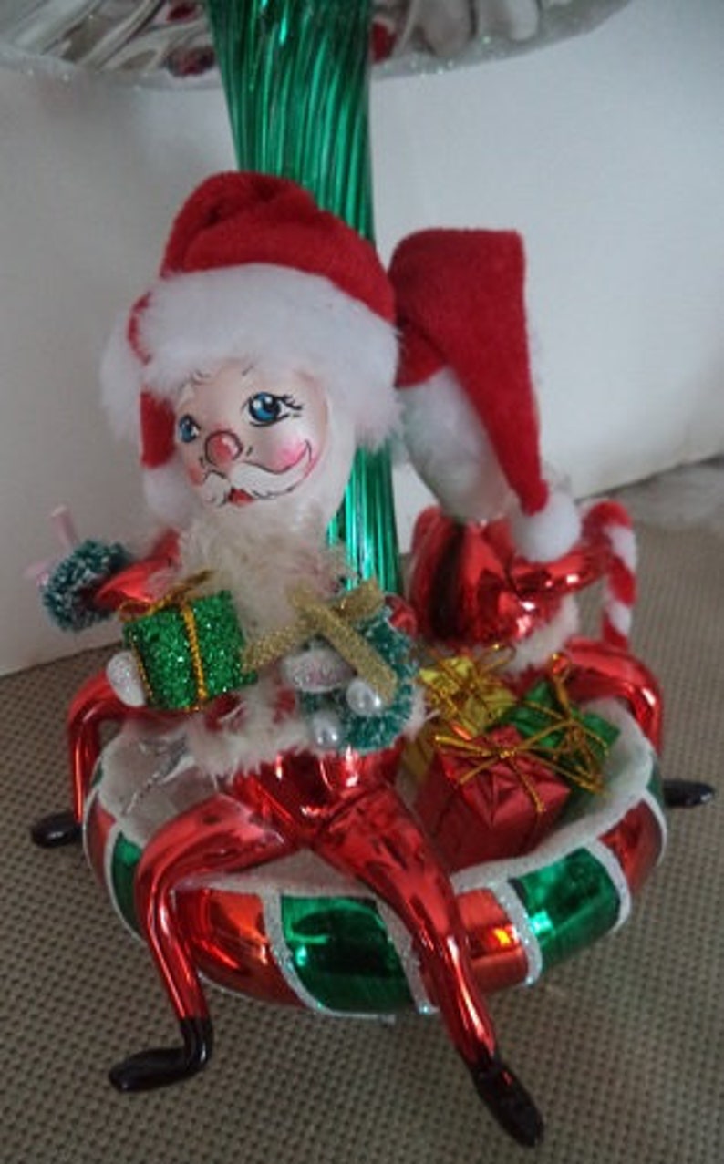 Beautiful Hand Blown Hand Painted Italian Glass Red and Green Santa ...