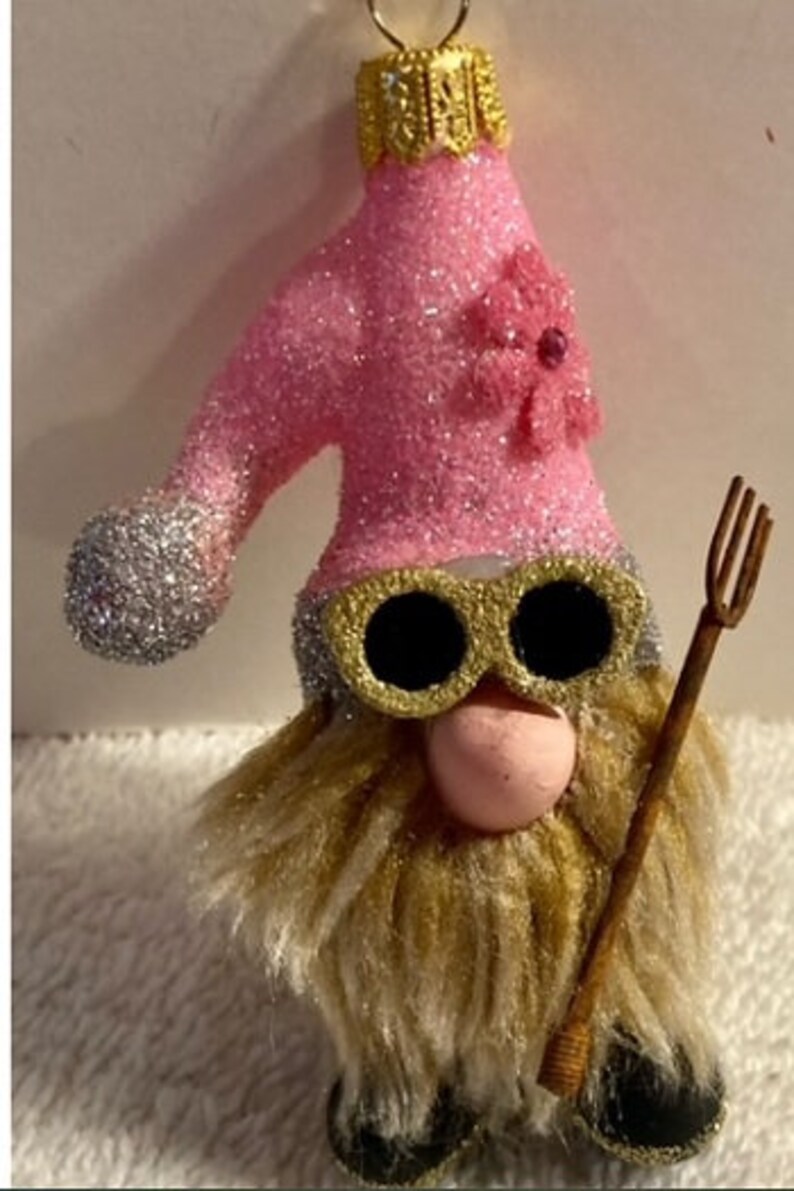 Beautiful New Italian Blown Glass Pink Garden Gnome Christmas Ornament ...