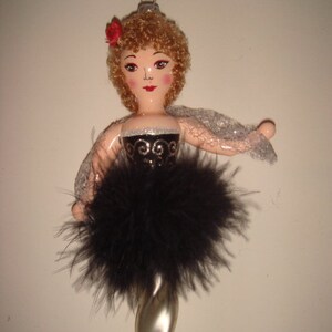Italiaans geblazen glas Zwarte Veer Icicle Twist Lady Christmas Ornament Showgirl Rare