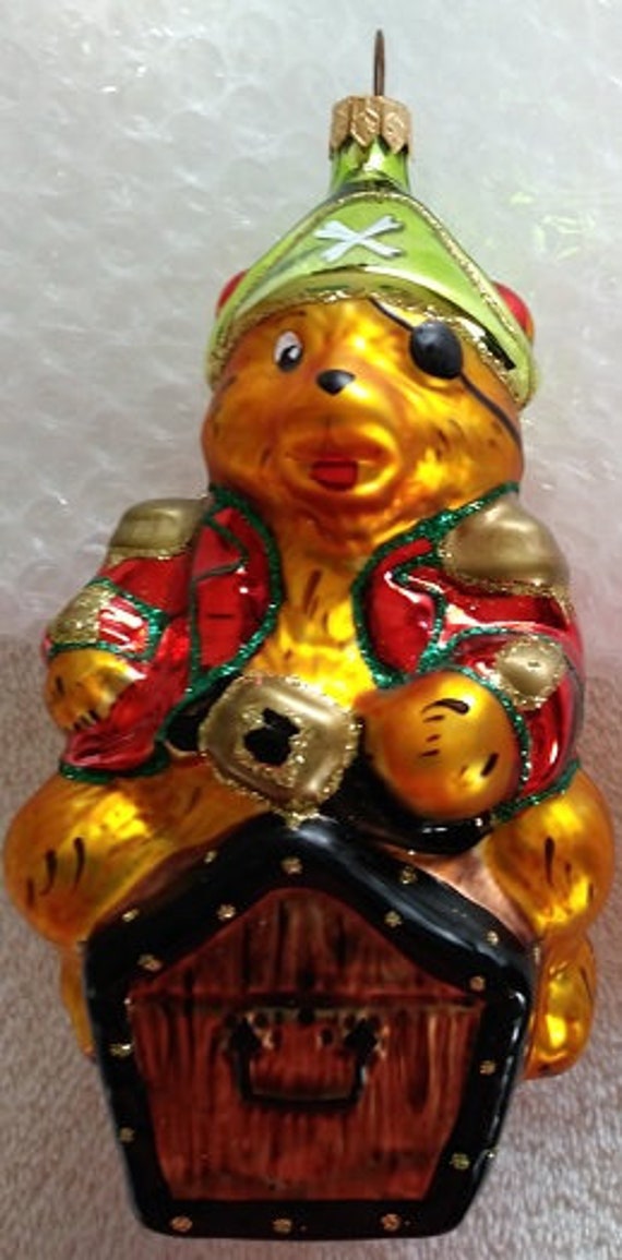 Rare 1996 Christopher Radko Yo Ho Ho Italian Blown Glass Pirate Bear on Treasure Chest Christmas Ornament 96-035-0 Tagged