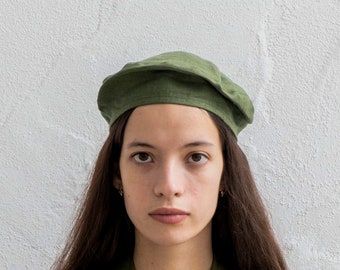 Groene baret, Franse baret voor vrouwen, linnen baret, zomerhoed vrouw, mini baret, linnen hoed vrouwen, Baskische baret, schilder baret, Parijse hoed