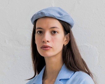 Linen beret, Custom beret, Painter hat, French beret, Summer linen hat, Spring hats for women, Oversized beret, Beret for women, Blue beret