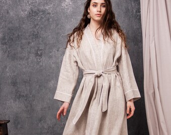 Linen robe women, Linen robe long, Linen bathrobe for woman,Linen bath robe,Linen homewear,Linen loungewear,Robe with pockets,Robe with belt