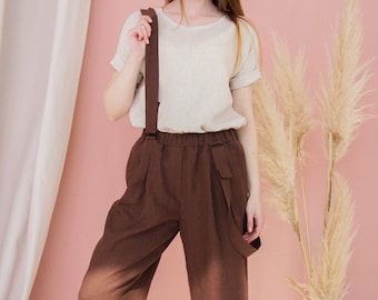 Linen jumpsuit with pockets, Linen pants for women long, Pants with straps, Suspender pants, Jumpsuit with suspenders, Fashion overalls