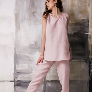 Linen summer set, Linen pants suit, Linen loungewear set, Linen top and pant, 2 piece set clothing,Sleeveless pajama set,Organic linen pants