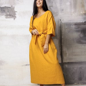 Linen dress with pockets, Loose linen dress for women, Linen maxi dress, Half sleeve dress, Oversized linen dress, Plus size linen dress image 1