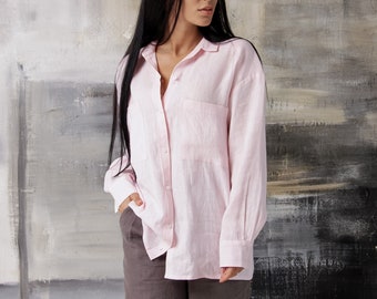 Loose linen shirt, Linen shirt buttons down, Long sleeve linen shirt, Linen shirt dress, Pink linen shirt, Long linen shirt, Oversized shirt