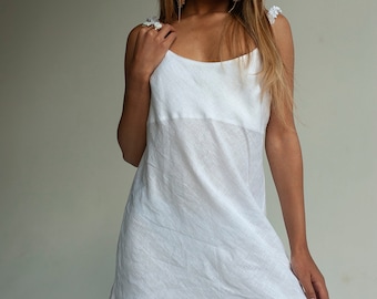 Linen nightgown, Linen sleepwear, Linen night dress, Linen slip dress, White nightgown, Elegant nightgowns, Elegant night gown