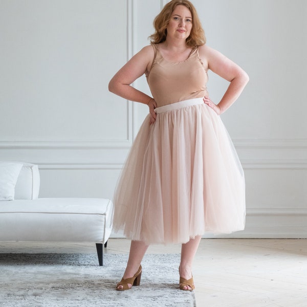 Beige tulle skirt, Plus size skirt, Tulle midi skirt women, Adult tulle skirt, Wedding midi skirt,Tulle skirt wedding,Long tulle skirt women