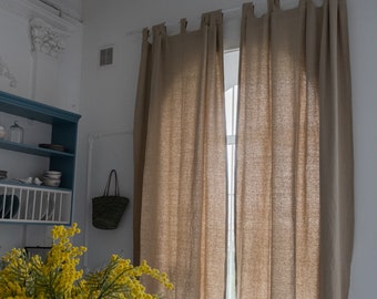 Natural linen curtains, Tab top linen curtains, Privacy curtains, Linen curtains for bedroom, Blackout curtains,Linen drapes for living room