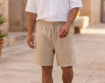 Relaxed Fit Linen Shorts Men,Comfortable Summer Linen Shorts for Men,Breathable Casual Linen Bottoms,Lightweight Shorts,Eco-Friendly Shorts