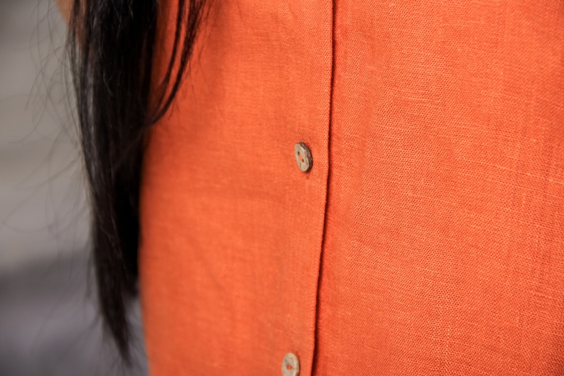 Orange blouse, Button up top, Linen tank top, Sleeveless blouse, Linen crop top,Minimalist top,Linen sleeveless shirt,Womens top with straps image 6