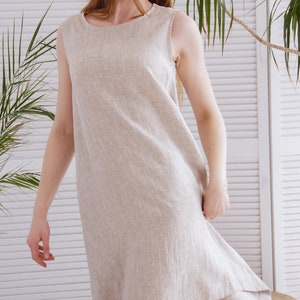 Linen dress with belt, Natural linen dress, Linen tunic dress, Tank dress summer, Linen midi dress asymetrical, A line linen dress image 2