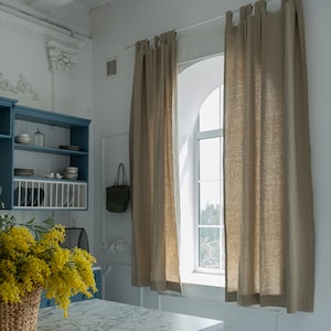 Modern linen curtains, Tie top curtains, Linen cafe curtain, Short curtains, Shabby chic curtains, Luxury curtains, Rod pocket curtains