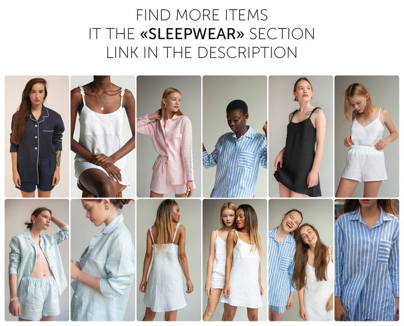 Linen nightgown short, White linen slip dress, Linen sleepwear, Linen pajamas set women, Nightwear for women, Linen top and shorts image 6