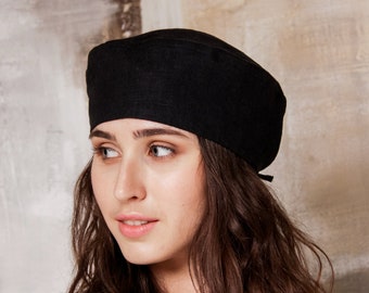 Linen beret, Black beret for woman, Linen hats for women, Summer hats for women,Summer beret hats,Berets for women,Painter beret,Natural hat