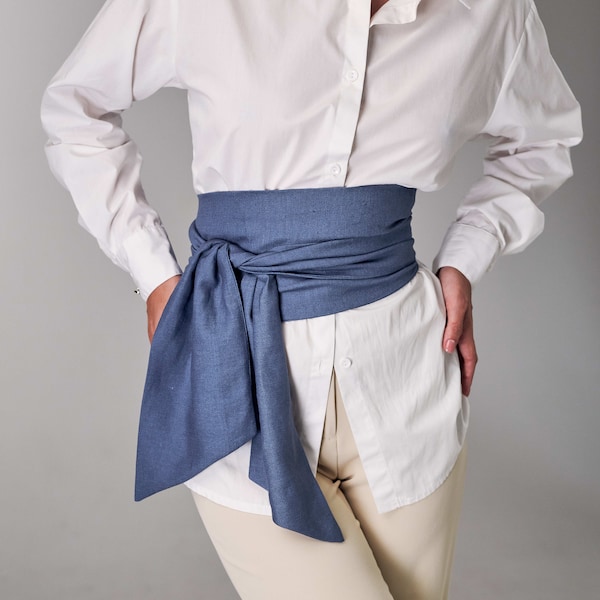 Linen obi belt, Double wrap belt, Huna wrap, Linen wrap belt, Obi belts for women, Kimono belt, Wrap belt, High waist belt, Womb belt