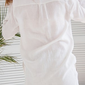 Linen blouse women, White linen shirt women, Linen collar shirt, White linen top for women, Long sleeve shirt women, Long blouse, Long shirt image 8