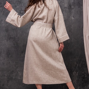 Linen Womens Robe,Linen Organic Robe,Linen Long Kimono Pockets,Linen Wrap Bath Robe,Linen Belted Womens Bathrobe,Linen White Kimono Robe image 2