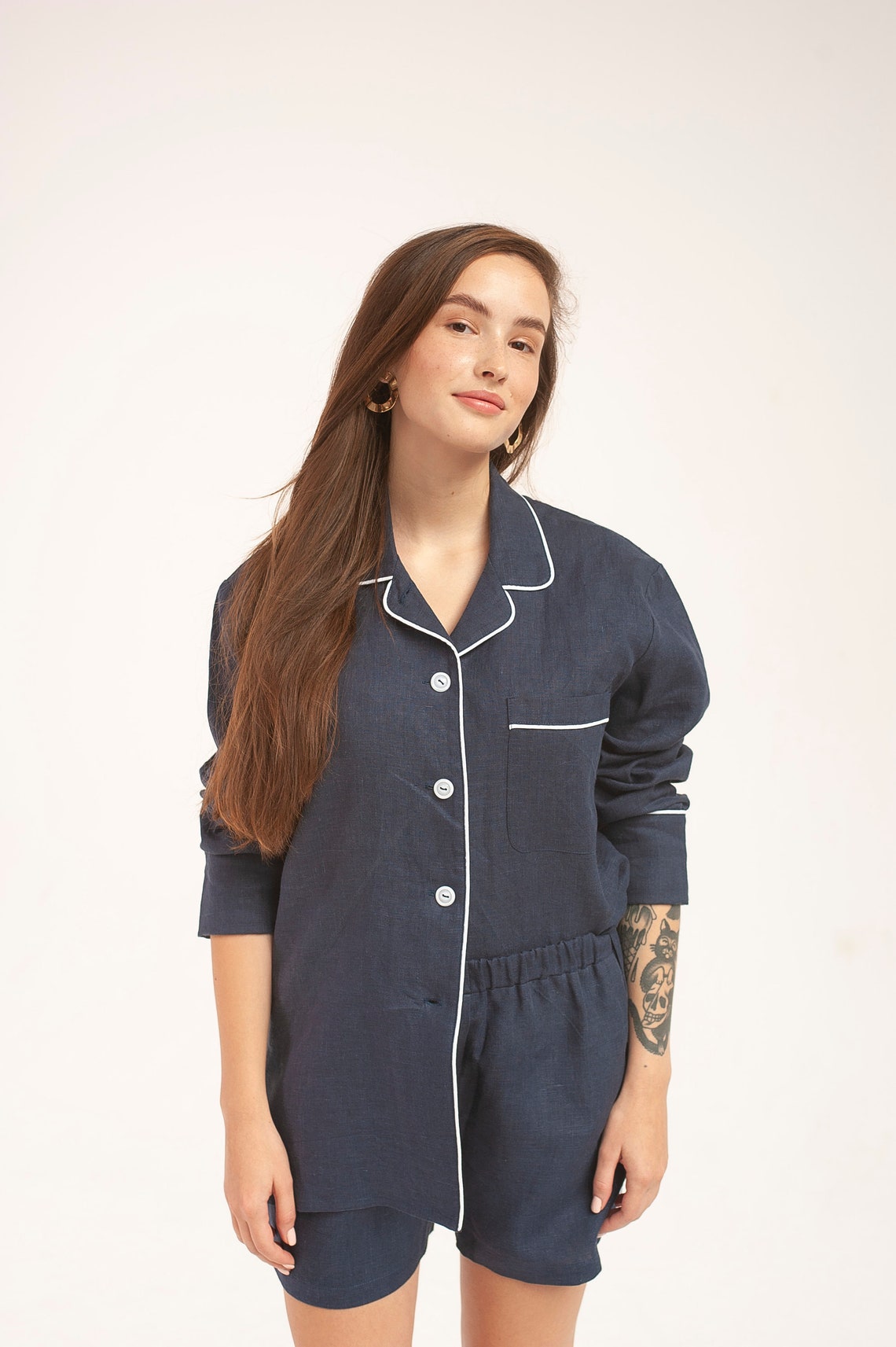 Pajama set Pajamas Linen top Linen shirt Linen shorts Etsy