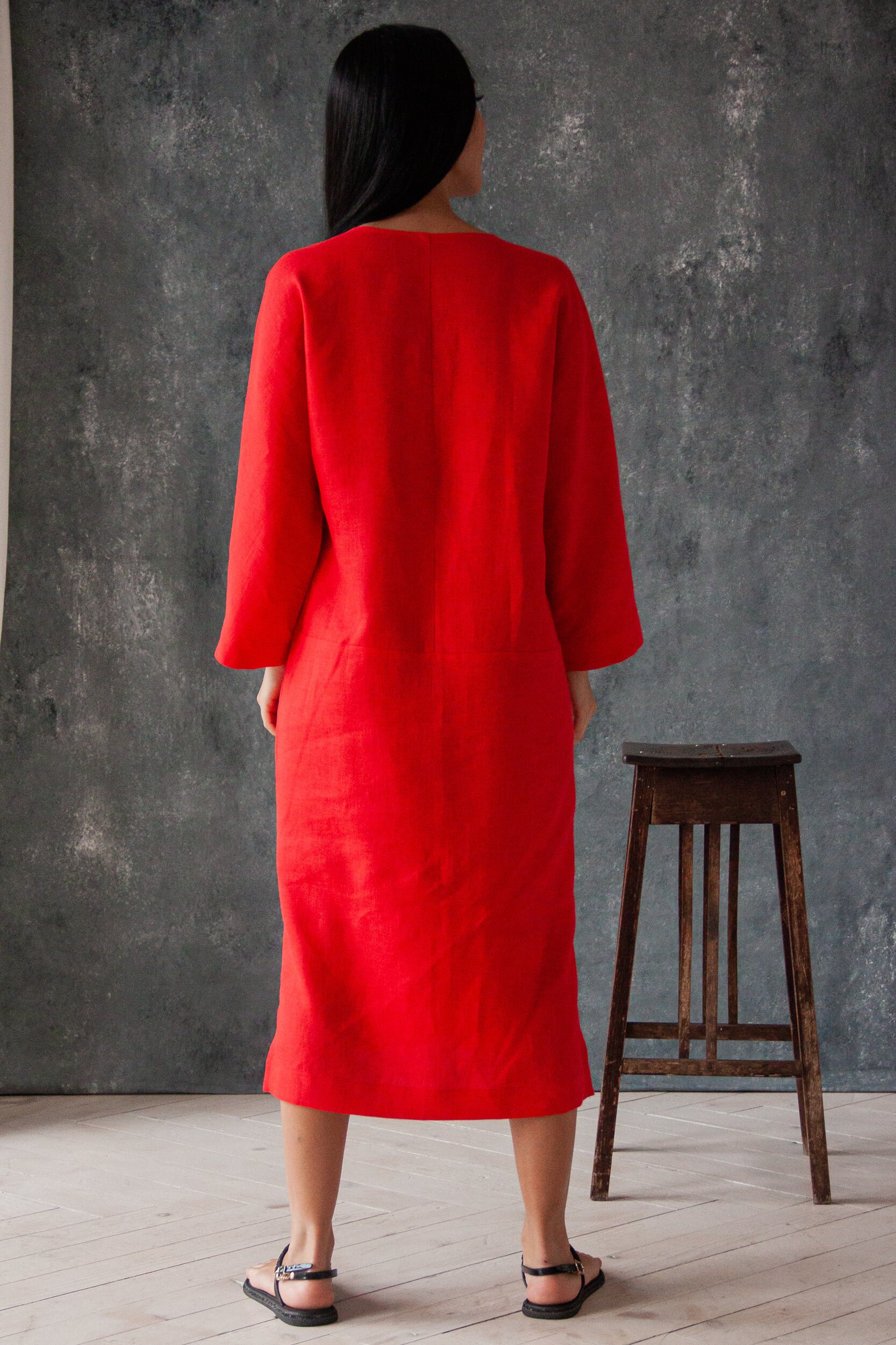 Linen Dress for Woman,red Linen Dress,elegant Linen Dress,summer Linen Dress,loose Linen Dress