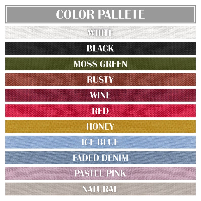 Pu&ograve; includere: Palette di colori con 11 campioni di tessuto in vari colori, tra cui bianco, nero, verde muschio, ruggine, vino, rosso, miele, blu ghiaccio, denim sbiadito, rosa pastello e naturale.