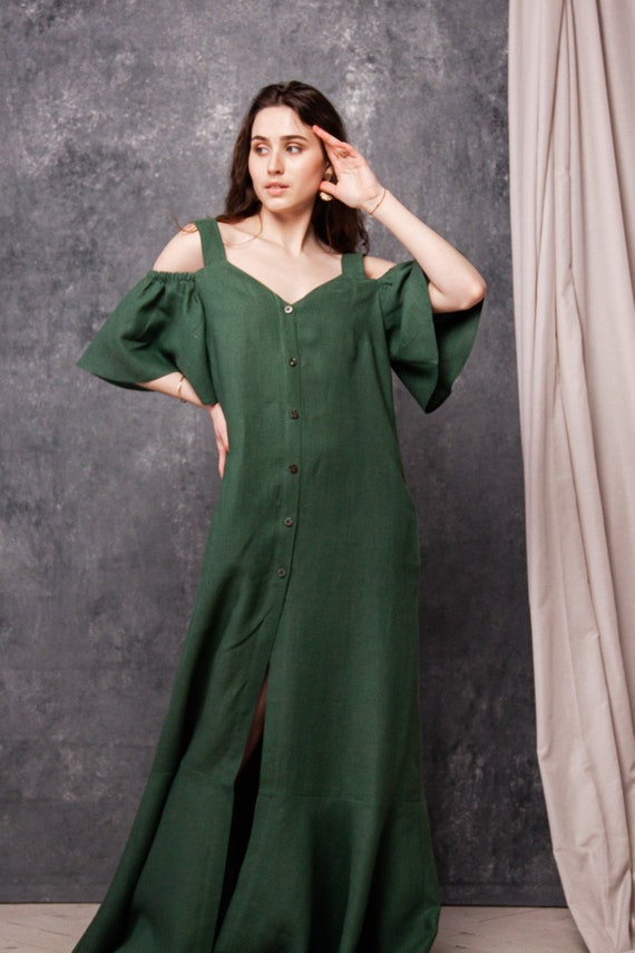 Linen Green Dress Loose Linen Dress Summer Linen Dresses for Etsy
