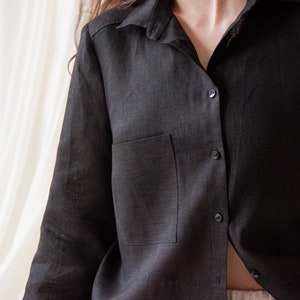 Black Linen Blouse,Linen Womens Shirt,Linen Long Sleeve Shirt,Organic Womens Shirts,Long Sleeve Linen Shirt,Linen Womens Shirt Button Up image 4