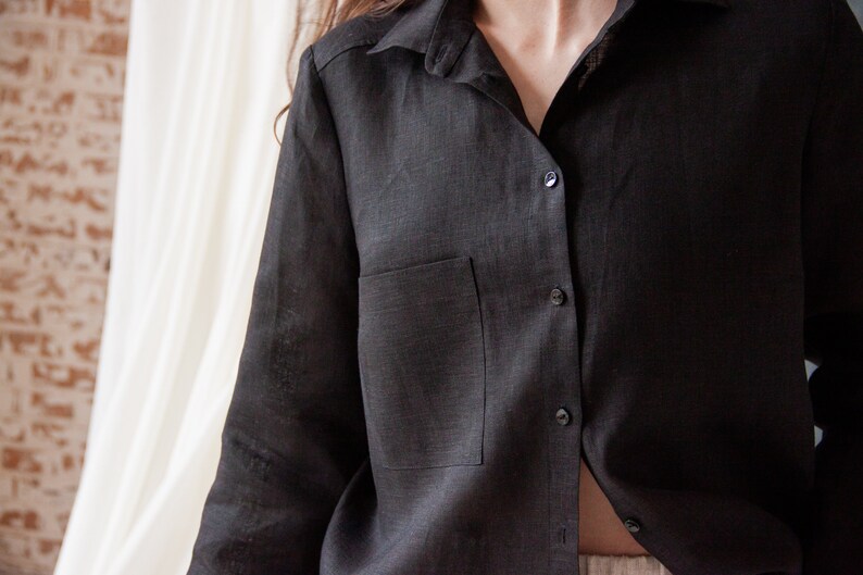 Black Linen Blouse,Linen Womens Shirt,Linen Long Sleeve Shirt,Organic Womens Shirts,Long Sleeve Linen Shirt,Linen Womens Shirt Button Up image 4