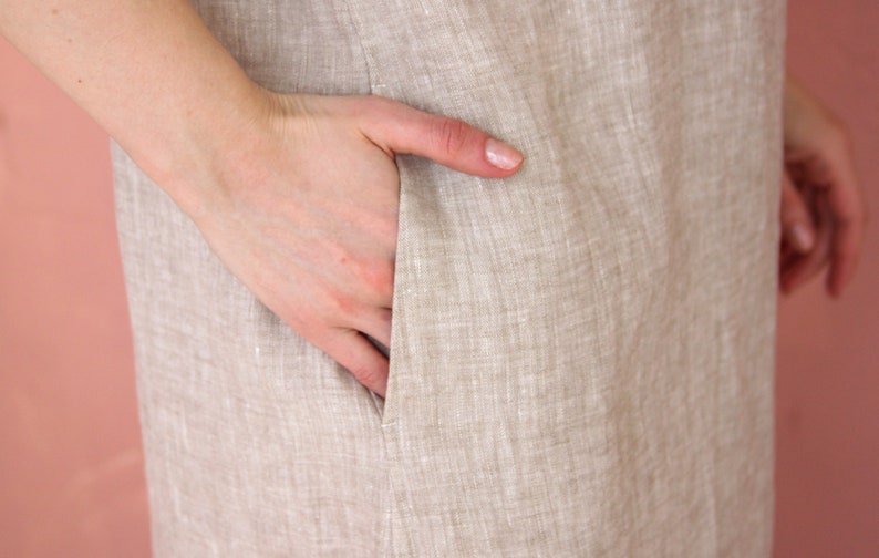 Linen maxi dress with sleeves, Linen oversized dress with pockets, Half sleeve maxi dress, Linen tunic dress women, Loose linen dress image 8