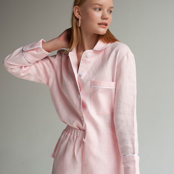 Linen pajama set women, Nightgown pink,Organic pyjamas,Linen nightgown,Pajama set women linen, Nightgown women, Women's linen sleepwear