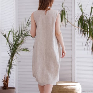 Linen dress with belt, Natural linen dress, Linen tunic dress, Tank dress summer, Linen midi dress asymetrical, A line linen dress image 3