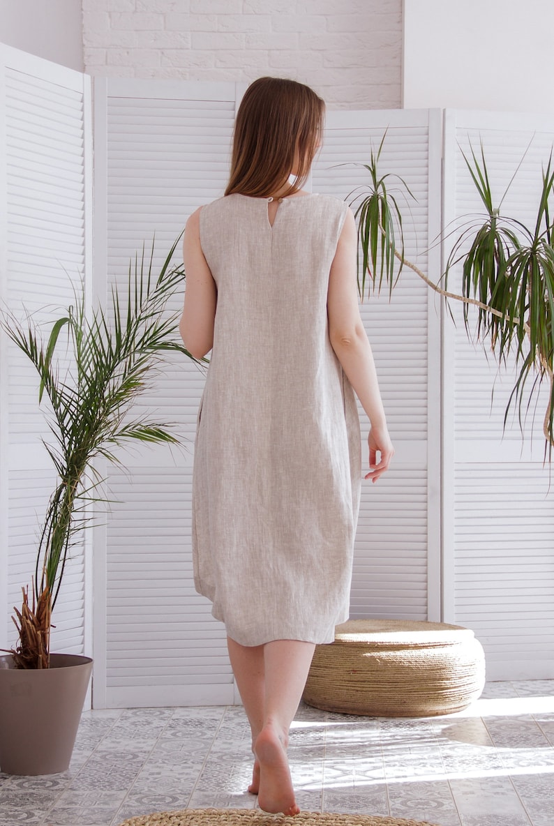 Linen dress with belt, Natural linen dress, Linen tunic dress, Tank dress summer, Linen midi dress asymetrical, A line linen dress image 3