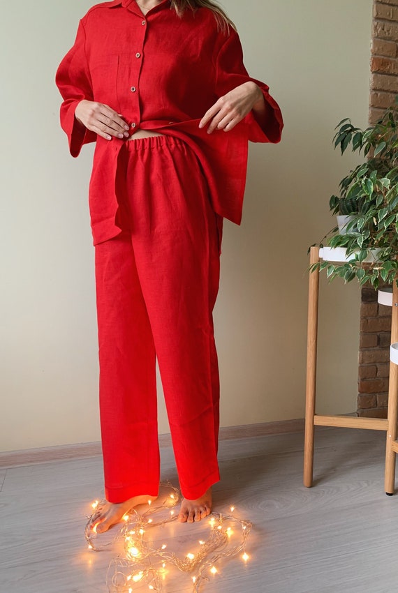 Long Sleeve Pajama Set Linen Pyjama Set Linen Pajama Pants Linen Pajamas Pink Linen Long Sleeve Shirt Womens Plus Size Pajamas Etsy