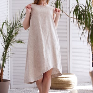Women Plain Sleeveless Linen Lagenlook Tank Dress main image 1