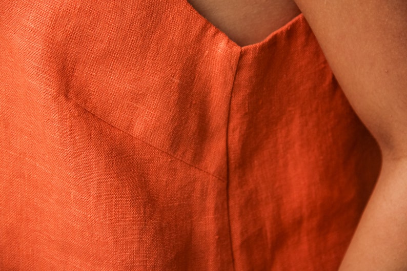 Orange blouse, Button up top, Linen tank top, Sleeveless blouse, Linen crop top,Minimalist top,Linen sleeveless shirt,Womens top with straps image 7