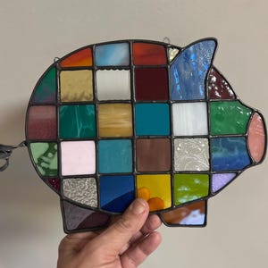 Stained Glass Pig- patchwork multi color