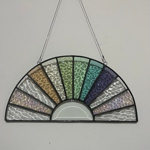 Stained Glass Panel- Burst Series- Semicircle with Bevel- Rainbow