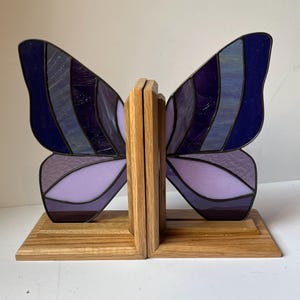 Stained Glass Bookends- Butterfly wings- purple