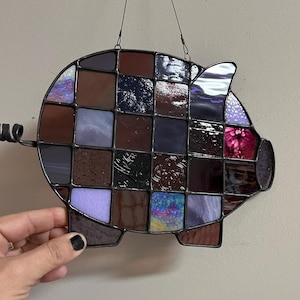 Stained Glass Pig- Mixed Purple