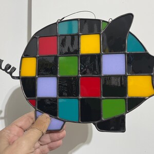 Stained Glass Pig- Black Opaque and Multi Color